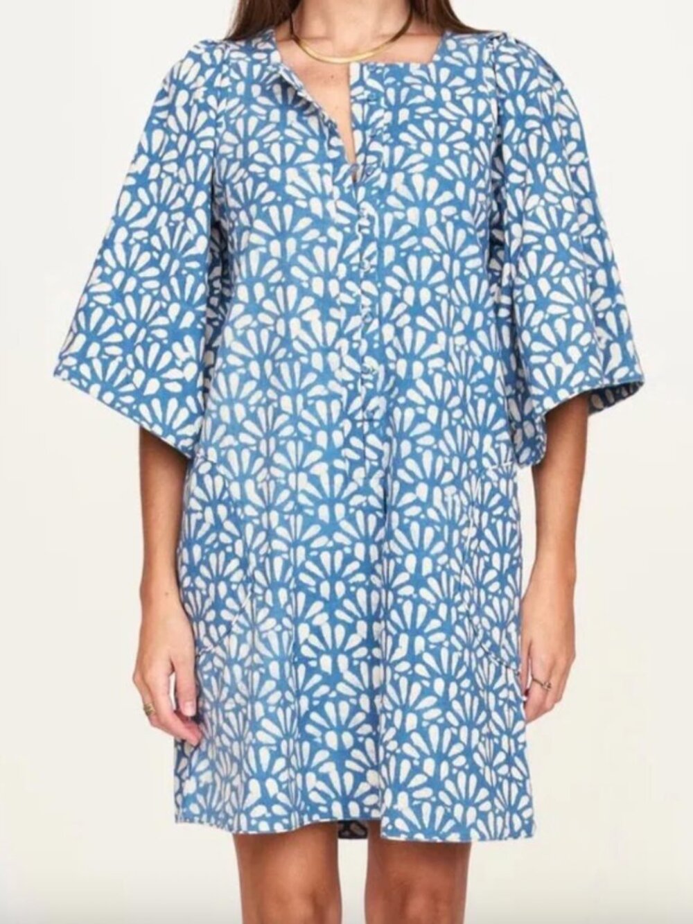 Mirth Manila Short Dress in Trellis in Indigo- Size Small
